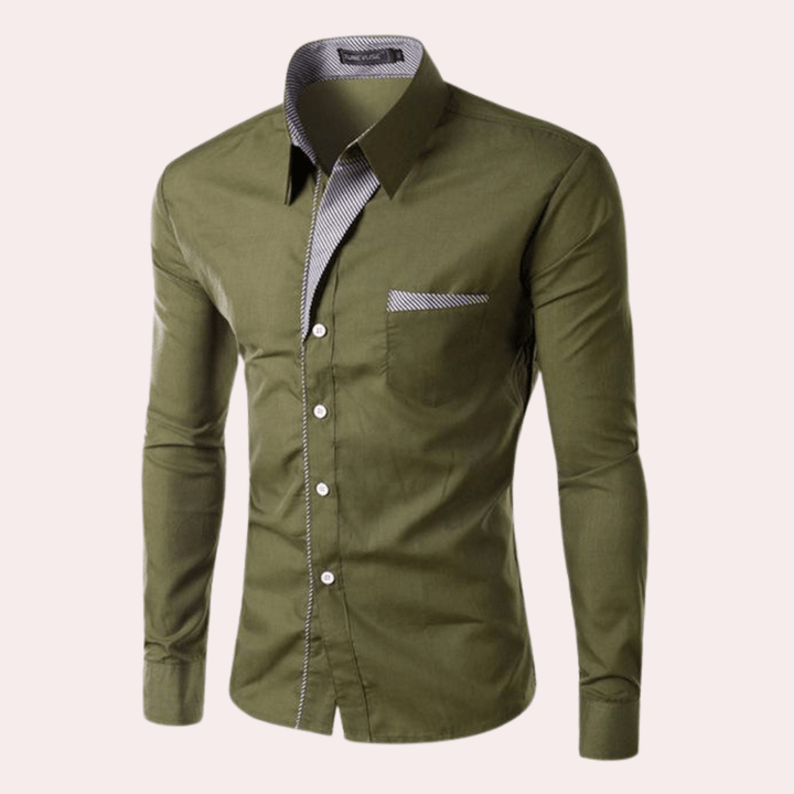Edvorn | Herren Hemd Langarm Kentkragen Slim Fit - Olive Green - Image 1