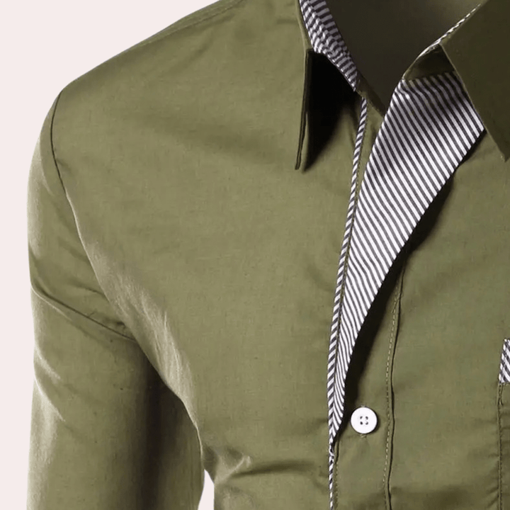 Edvorn | Herren Hemd Langarm Kentkragen Slim Fit - Olive Green - Image 6