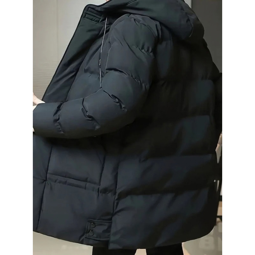 Edvorn | Herren Lange Winterjacke mit Kapuze - Black - Image 2