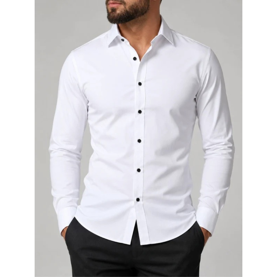 Edvorn | Herren Stretch Hemd Langarm Slim Fit - White - Image 1