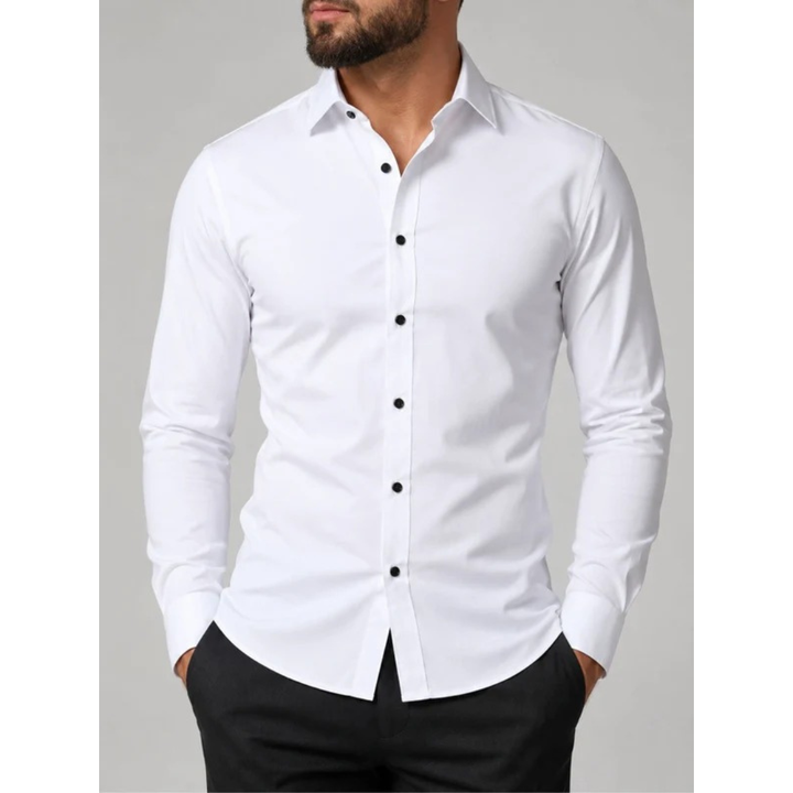 Edvorn | Herren Stretch Hemd Langarm Slim Fit - White - Image 1