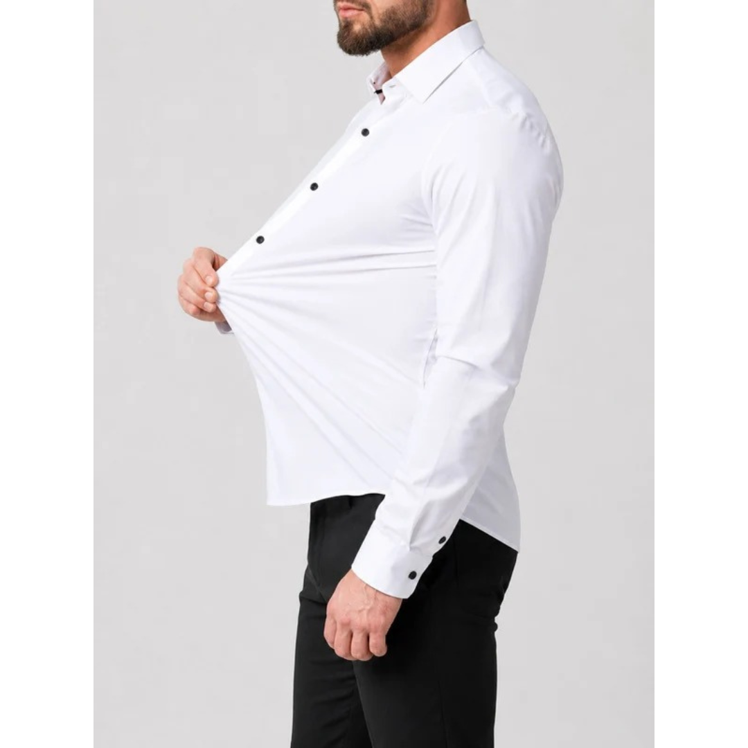 Edvorn | Herren Stretch Hemd Langarm Slim Fit - White - Image 2