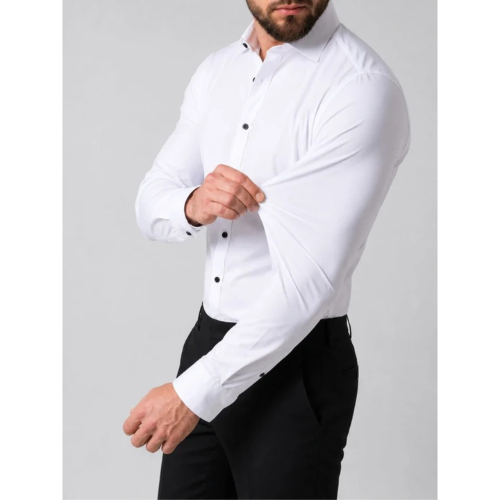 Edvorn | Herren Stretch Hemd Langarm Slim Fit - White - Image 3