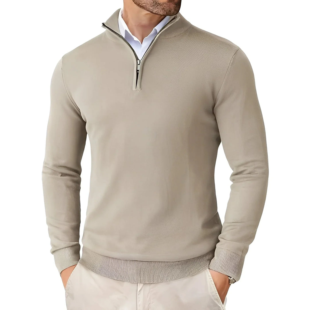 Edvorn | Herren Strickpullover mit Reißverschluss - Beige - Image 1