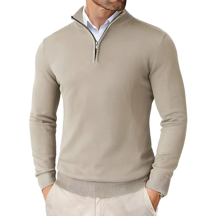 Edvorn | Herren Strickpullover mit Reißverschluss - Beige - Image 1