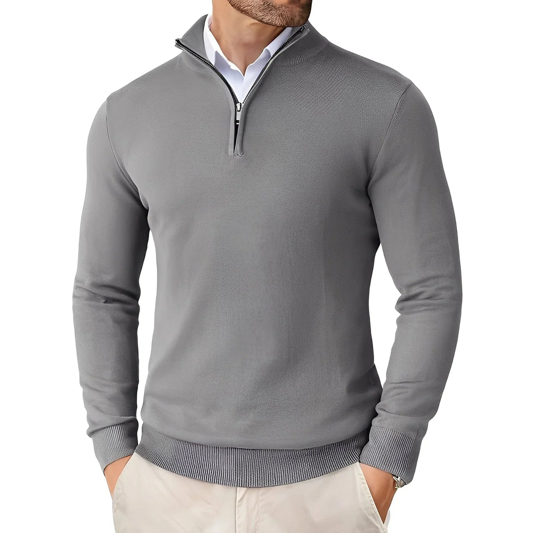 Edvorn | Herren Strickpullover mit Reißverschluss - Beige - Image 7