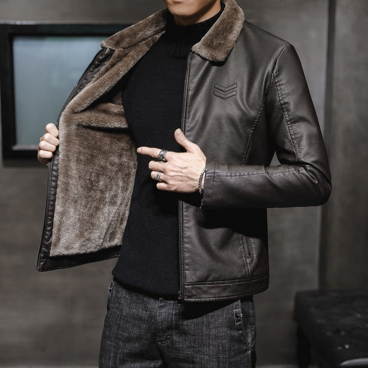Edvorn | Herren Winterjacke Kunstleder Fellkragen - Image 2