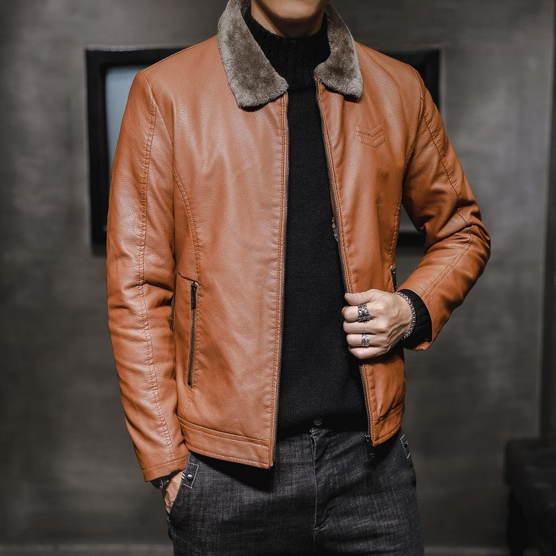 Edvorn | Herren Winterjacke Kunstleder Fellkragen - Image 3