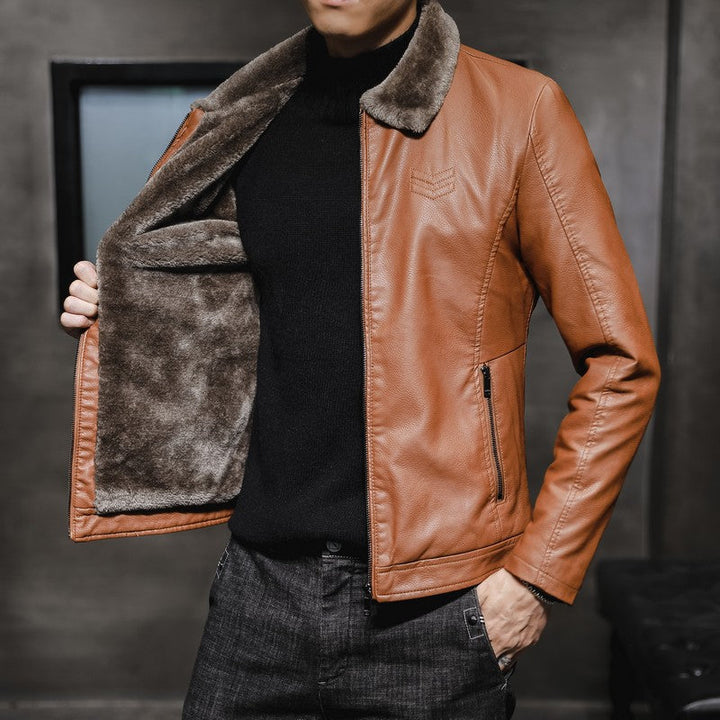 Edvorn | Herren Winterjacke Kunstleder Fellkragen - Image 4