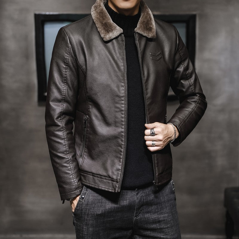 Edvorn | Herren Winterjacke Kunstleder Fellkragen - Image 7