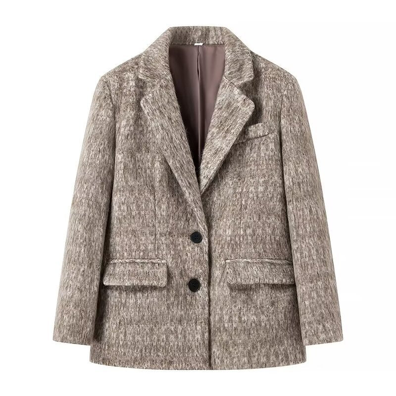 Eldora | Damen Wintermantel Boxy Wollmix-Blazer - Taupe - Image 1