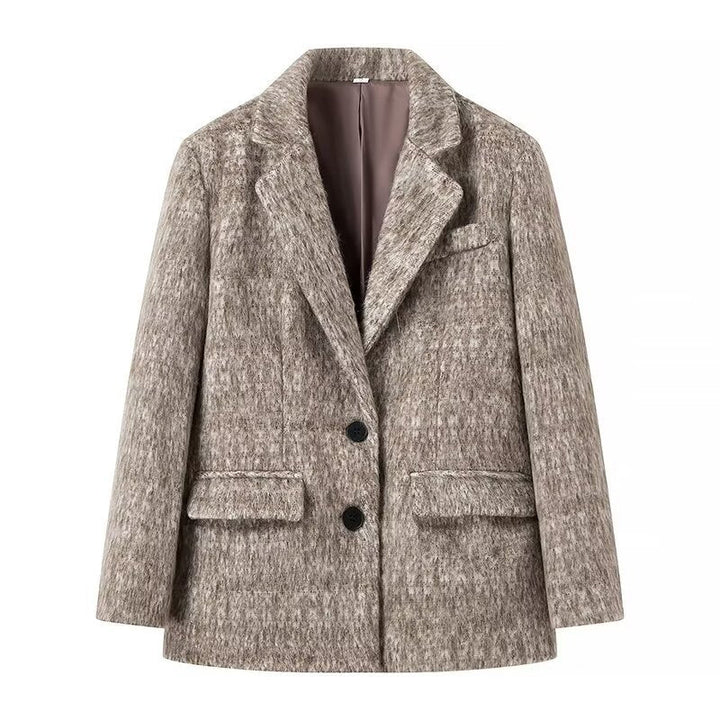 Eldora | Damen Wintermantel Boxy Wollmix-Blazer - Taupe - Image 1