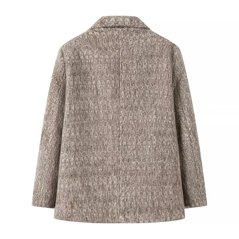 Eldora | Damen Wintermantel Boxy Wollmix-Blazer - Taupe - Image 2