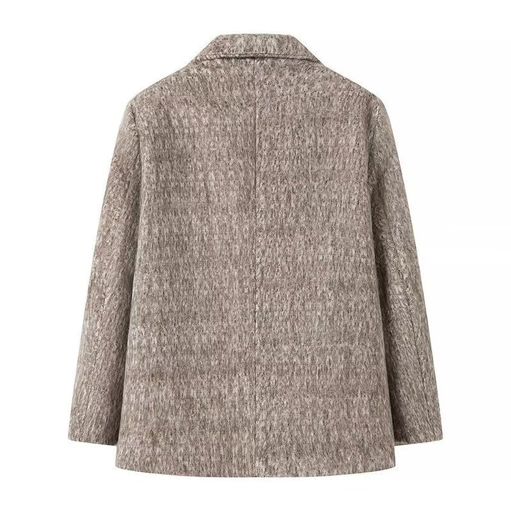 Eldora | Damen Wintermantel Boxy Wollmix-Blazer - Taupe - Image 2
