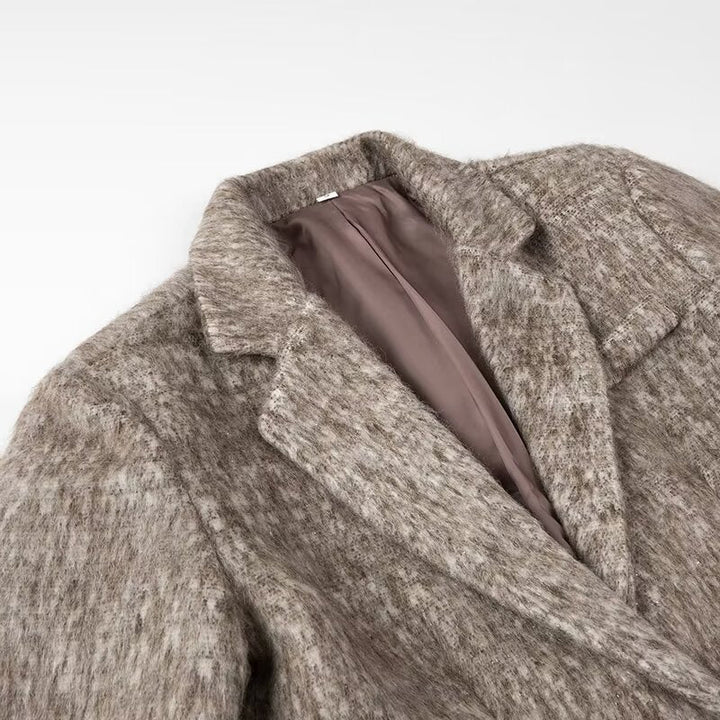 Eldora | Damen Wintermantel Boxy Wollmix-Blazer - Taupe - Image 3