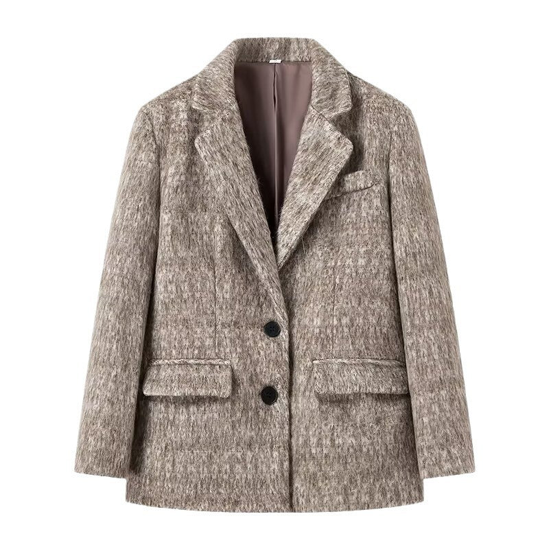Eldora | Damen Wintermantel Boxy Wollmix-Blazer - Taupe - Image 5