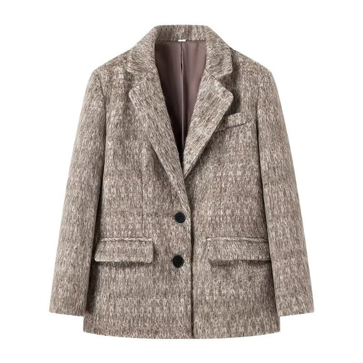 Eldora | Damen Wintermantel Boxy Wollmix-Blazer - Taupe - Image 5