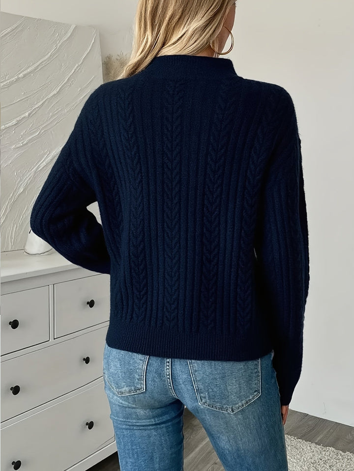 Eldvine | Damen Zopfmuster Pullover mit Reißverschluss - Navy - Image 3