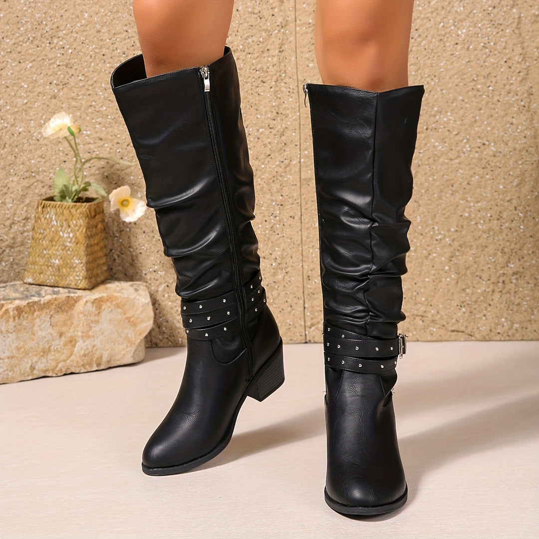 Eldvira | Damen Kniehohe Stiefel Slouch-Boot Schwarz - Black - Image 2