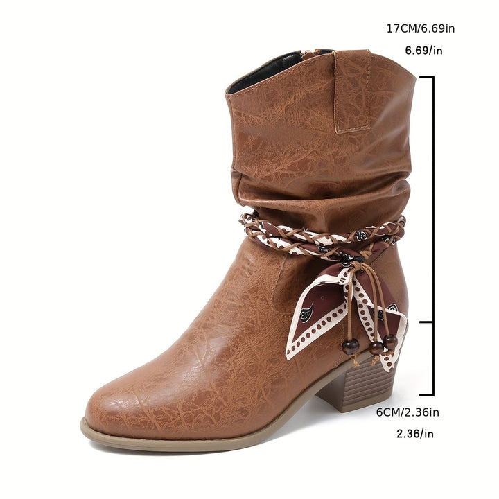 Eldvona | Damen Stiefeletten Western Schlupfstiefel Blockabsatz - Brown - Image 5