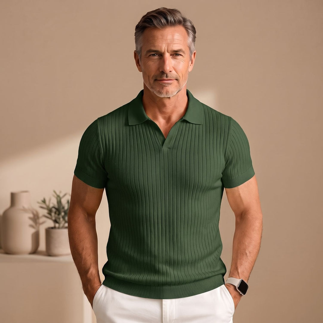 Eldvorn | Herren Strickpoloshirt Kurzarm Rippenstrick - Cream - Image 3