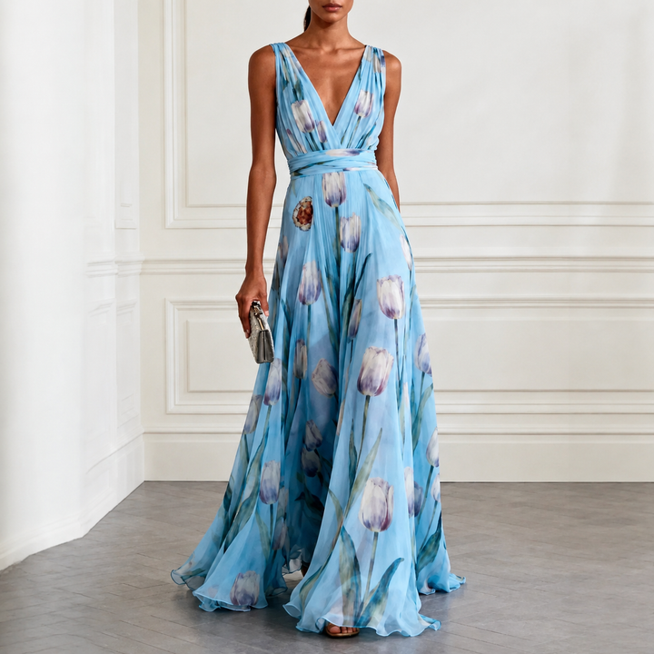 Elvindra | Damen Festliches Maxikleid Tulpenprint - Image 1