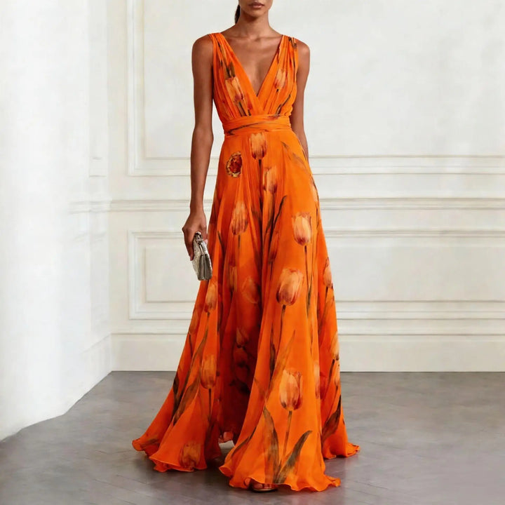 Elvindra | Damen Festliches Maxikleid Tulpenprint - Image 4