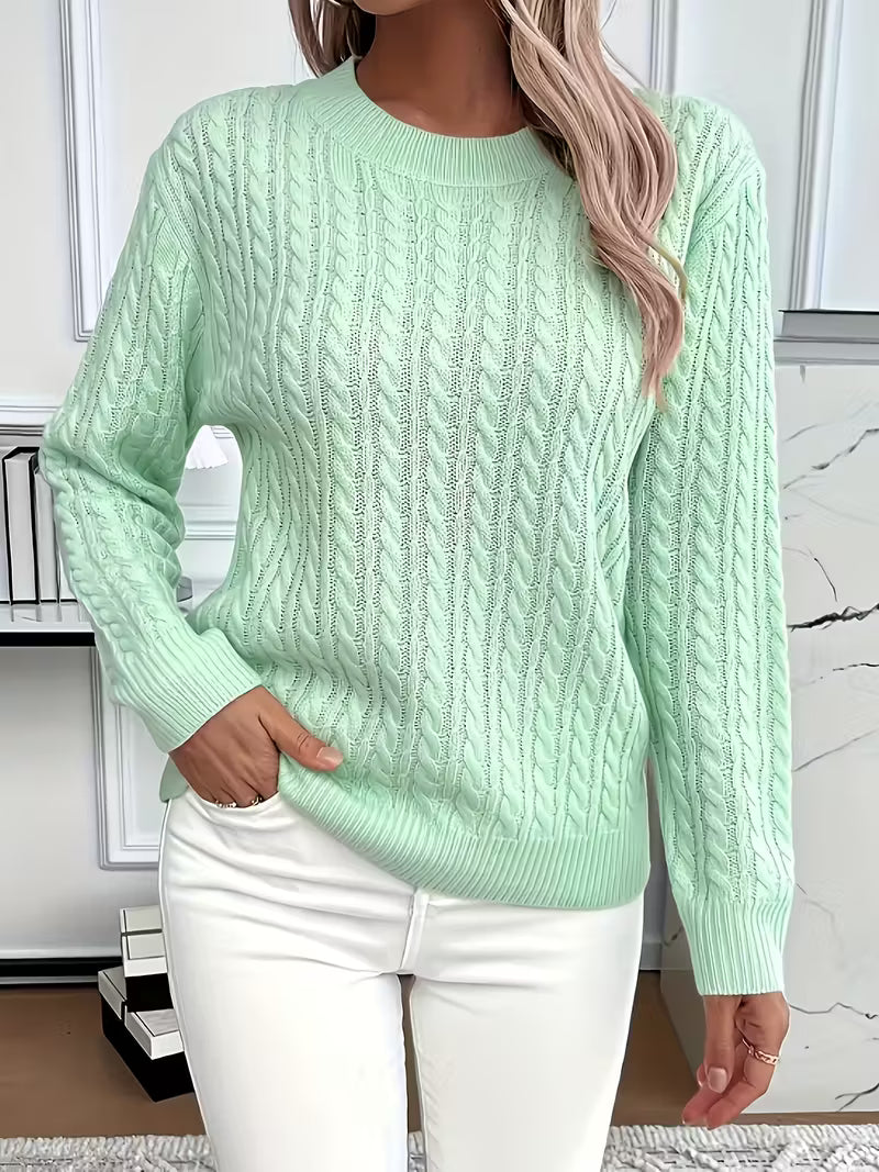 Felvira | Damen Zopfmuster Strickpullover Rundhals - Image 1