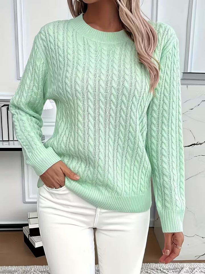 Felvira | Damen Zopfmuster Strickpullover Rundhals - Image 1