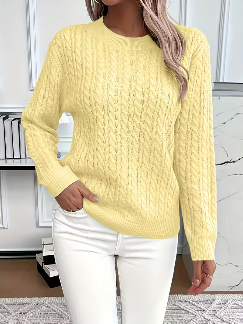 Felvira | Damen Zopfmuster Strickpullover Rundhals - Image 2