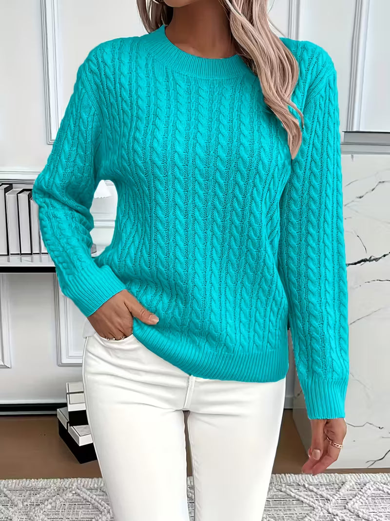 Felvira | Damen Zopfmuster Strickpullover Rundhals - Image 4