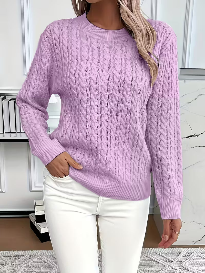 Felvira | Damen Zopfmuster Strickpullover Rundhals - Image 6