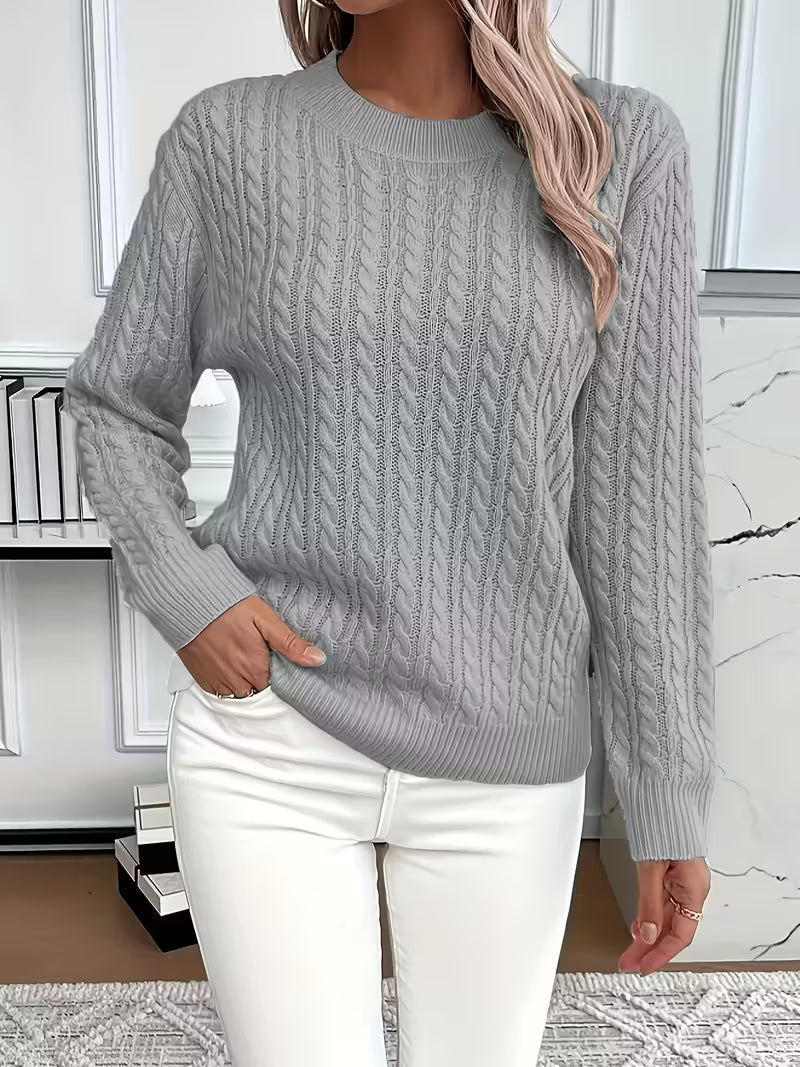Felvira | Damen Zopfmuster Strickpullover Rundhals - Image 7