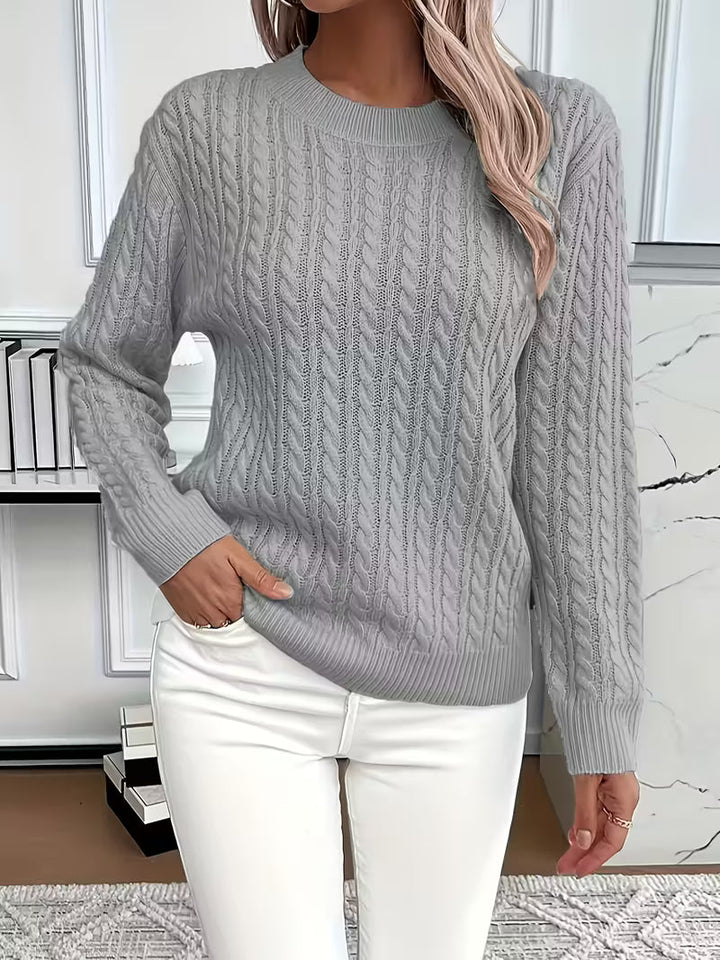 Felvira | Damen Zopfmuster Strickpullover Rundhals - Image 7