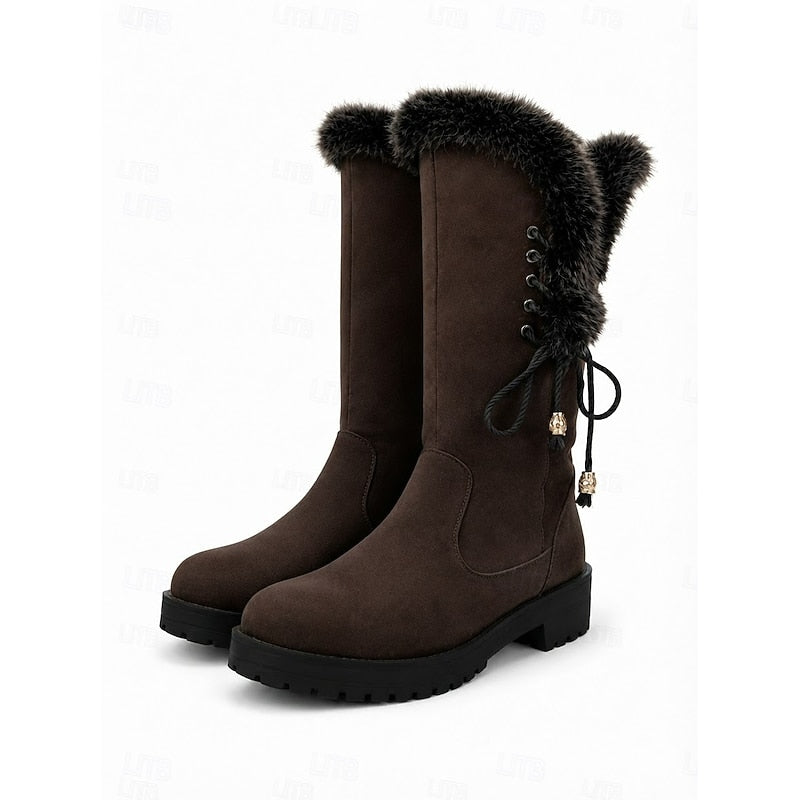 Felvorn | Damen Winterstiefel Kniehoch Fellrand - Camel - Image 10