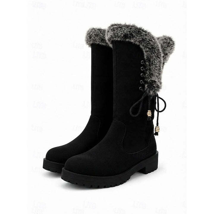 Felvorn | Damen Winterstiefel Kniehoch Fellrand - Camel - Image 11