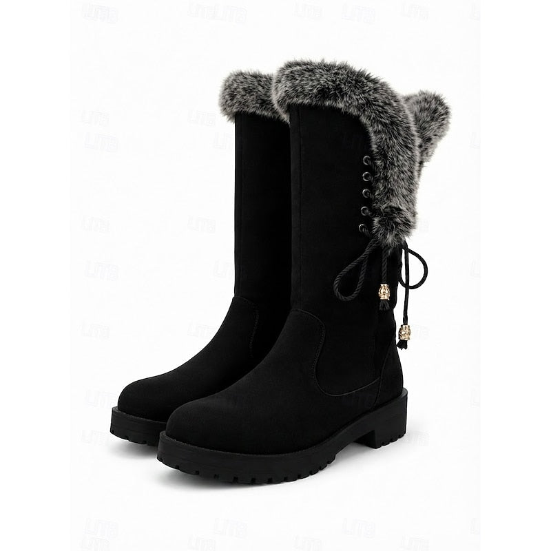 Felvorn | Damen Winterstiefel Kniehoch Fellrand - Camel - Image 13