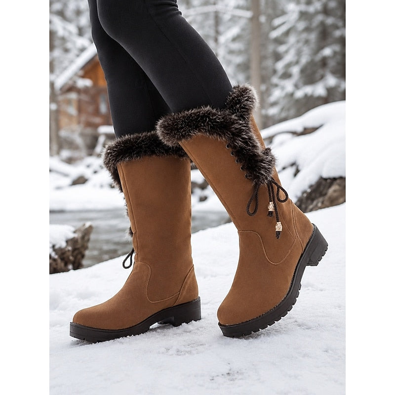Felvorn | Damen Winterstiefel Kniehoch Fellrand - Camel - Image 2