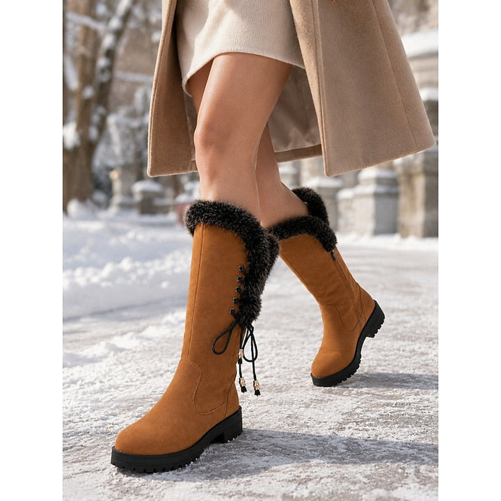 Felvorn | Damen Winterstiefel Kniehoch Fellrand - Camel - Image 3