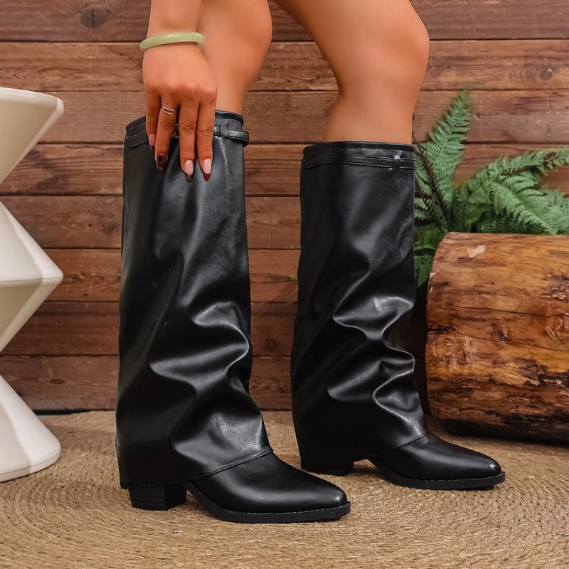 Felvorne | Damen Kniehohe Slouch-Stiefel - Black - Image 3