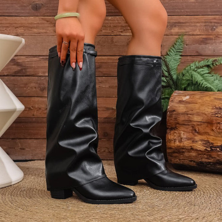 Felvorne | Damen Kniehohe Slouch-Stiefel - Black - Image 3