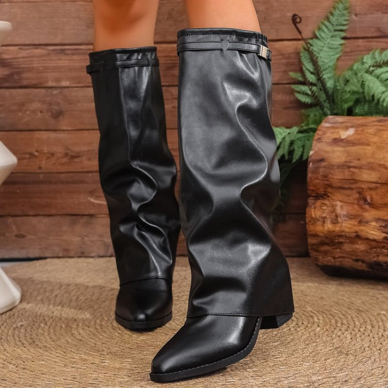 Felvorne | Damen Kniehohe Slouch-Stiefel - Black - Image 5