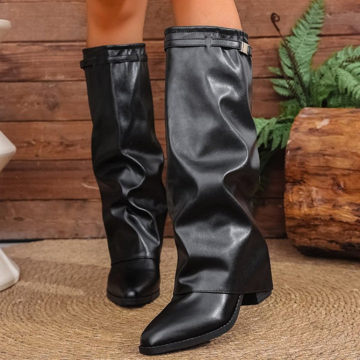 Felvorne | Damen Kniehohe Slouch-Stiefel - Black - Image 5