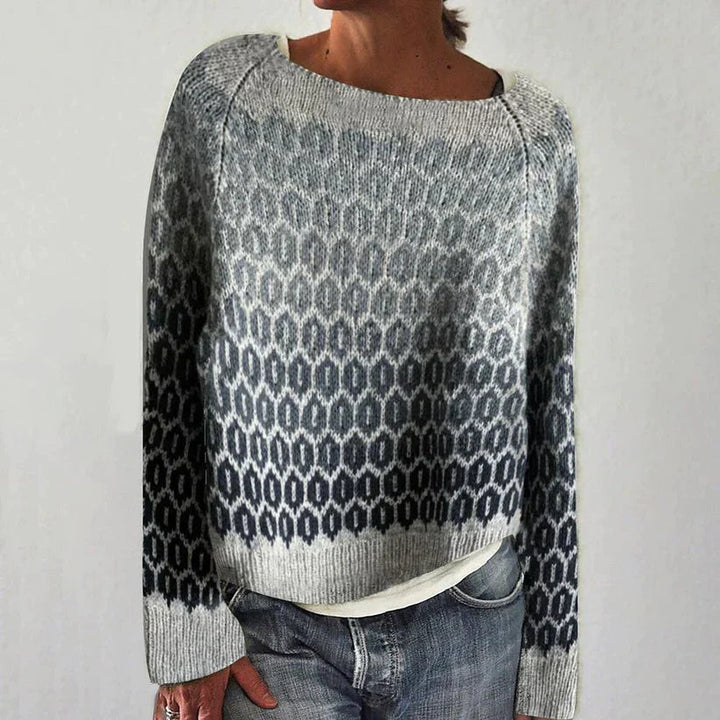 Felwina | Damen Pullover Norwegermuster Strickpullover - Grey - Image 1