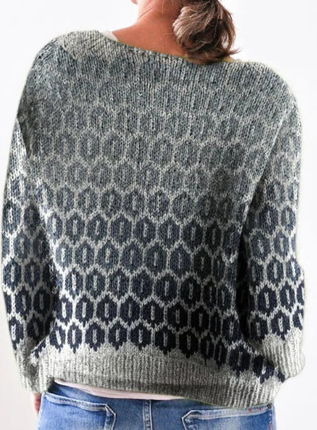 Felwina | Damen Pullover Norwegermuster Strickpullover - Grey - Image 2