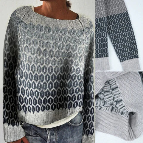 Felwina | Damen Pullover Norwegermuster Strickpullover - Grey - Image 3