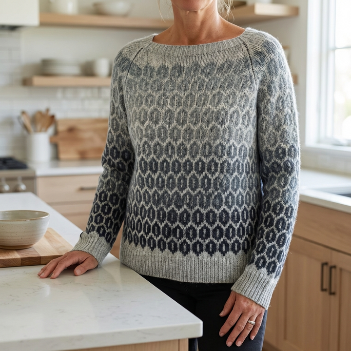 Felwina | Damen Pullover Norwegermuster Strickpullover - Grey - Image 4