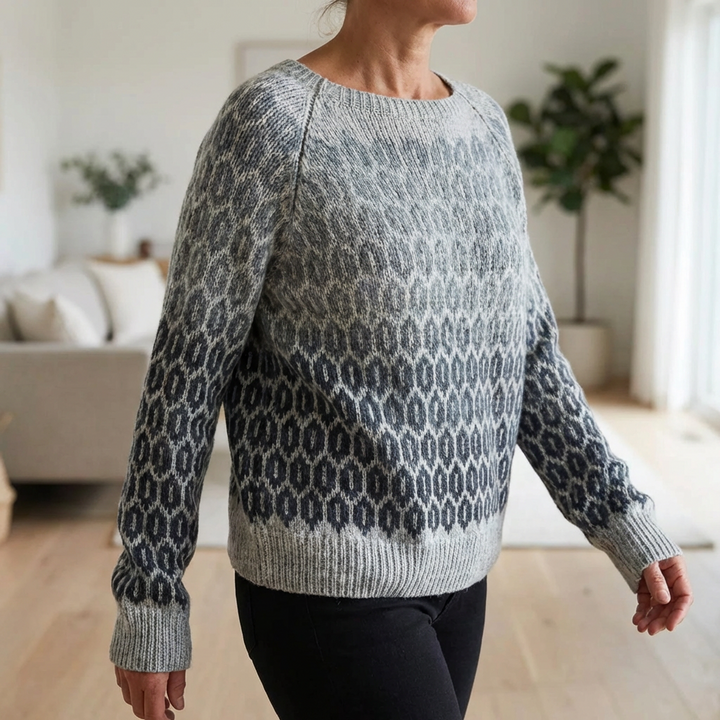 Felwina | Damen Pullover Norwegermuster Strickpullover - Grey - Image 5