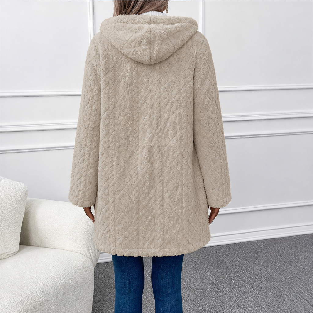 Femvora | Damen Winterjacke Teddyfleece mit Kapuze - Beige - Image 3