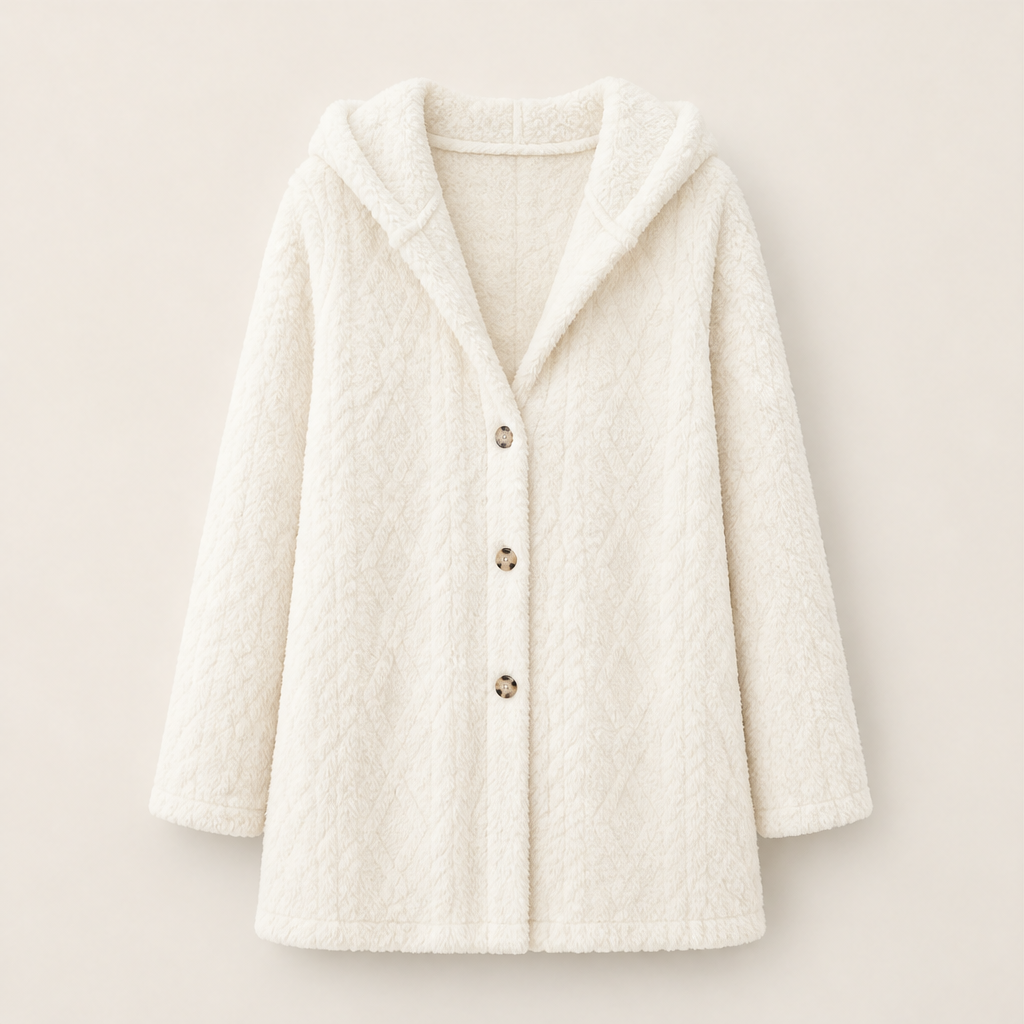Femvora | Damen Winterjacke Teddyfleece mit Kapuze - Beige - Image 7